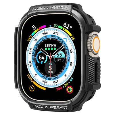 حافظة Spigen Rugged Armor لـ Apple Watch Ultra 2 / Ultra 1 (49مم) - أسود غير لامع